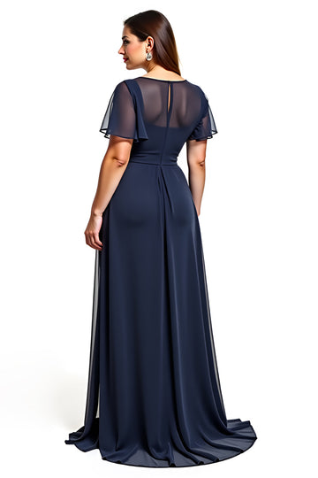 Robe fourreau à col rond bleu marine découpé Mère de la mariée